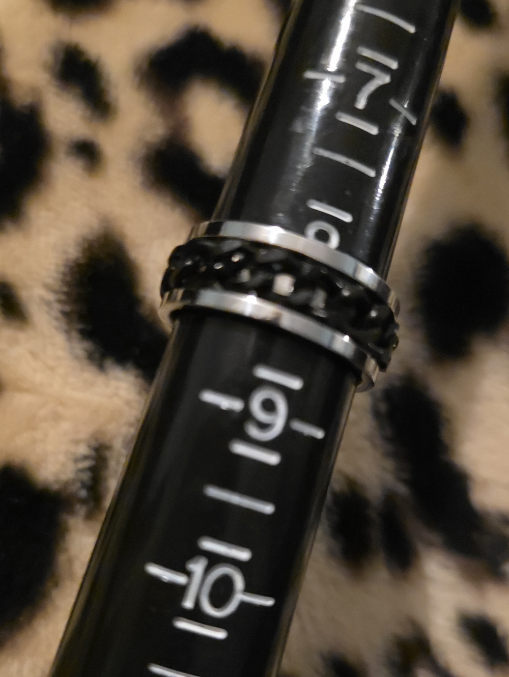 Stainless Steel Ring with Black Chain Inlay - Picture 2 of 2